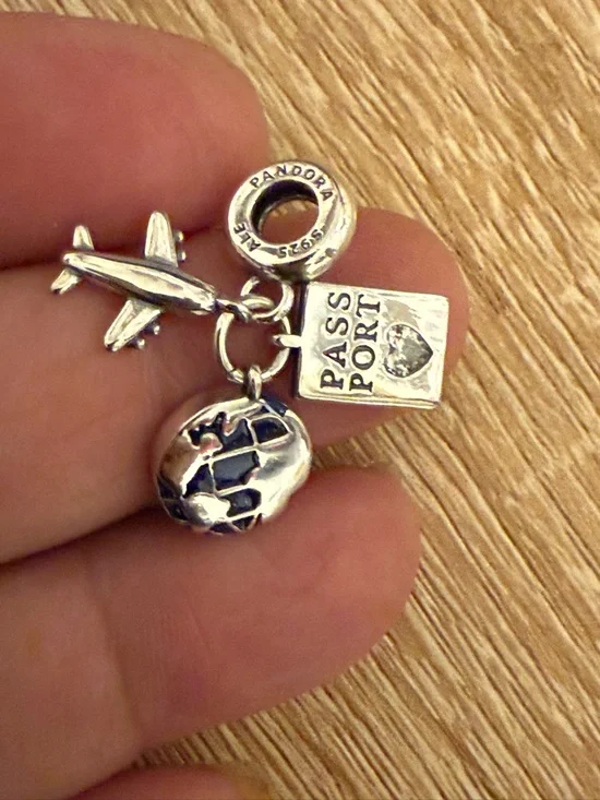 Pandora Silver Travel Charm with Airplane, Globe & Passport - Picture 2 of 5